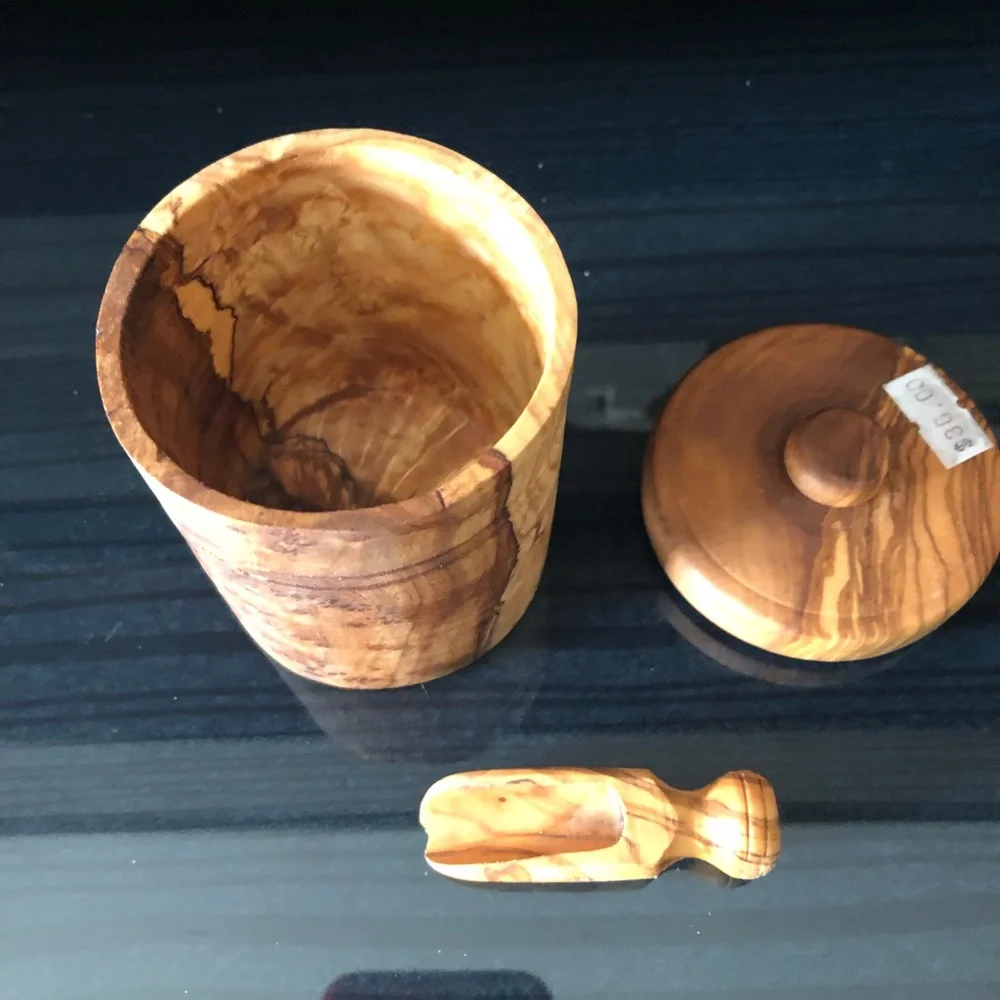 NATURAL OLIVE WOOD HONEY JAR